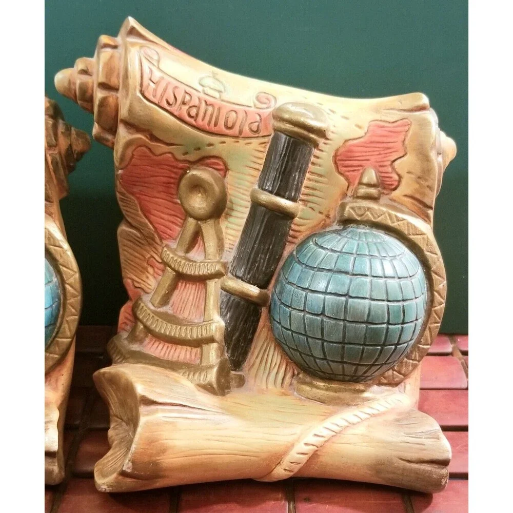 Vintage Midcentury Nautical Hispaniola Bookends Ceramic Universal Statuary Co.